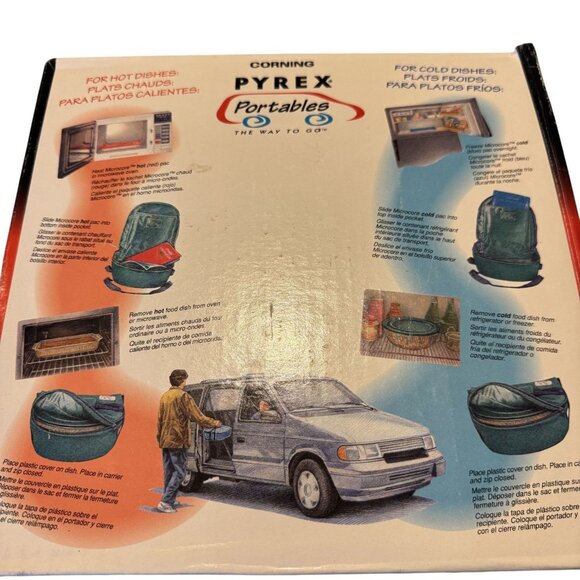 PYREX Portables Hot  Cold Food Carrier Set / Sculptured 2-Qt Glass Casserole Dis - Picture 2 of 9